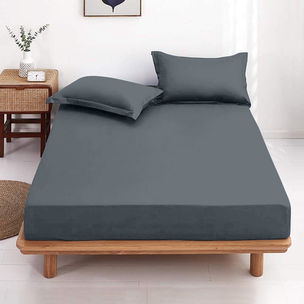 Drap housse grand bonnet en coton gris foncé 180x200 cm